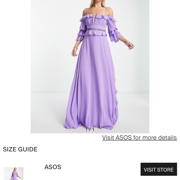 ASOS Purple Ruffled Off-the-Shoulder Gown - Picture 2 of 6